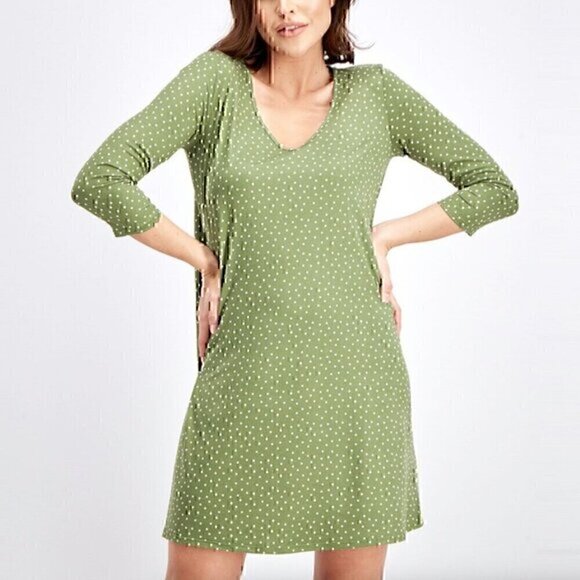 NEW NWT NINE BRITTON STITCH FIX Skylee Brushed Knit Dress Olive Green Polka Dot - Picture 1 of 12